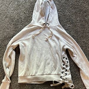 Cream side tie hoodie